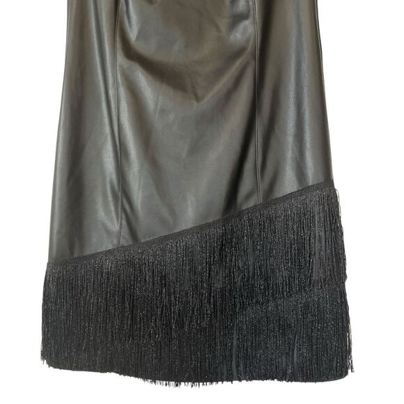 NWT DKNY | Black Faux Leather Fringe Trim Sleeveless Mini Dress 4 - Picture 8 of 11